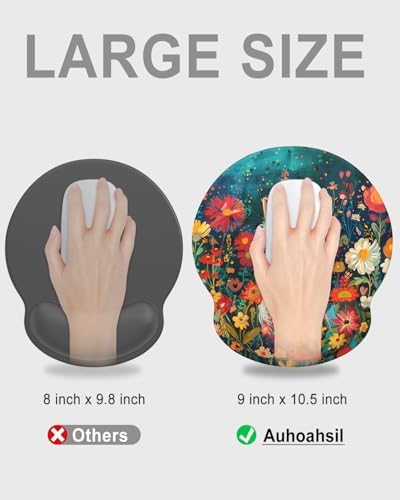 Auhoahsil Ergonomic Mouse Pad with Wrist Rest, Comfortable Silicone Non-Slip Computer Pain Relief Gel Mouse Mat with Wrist Support for Gaming, Work, Office, Women & Men, Cute Pattern, Cat Flowers