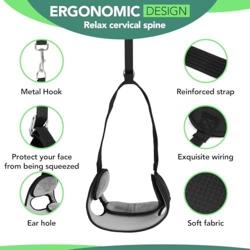 WEEOATAR Adjustable Neck Traction Stretcher Strap for Pinched Nerves, Portable and Easy to Use with Release Buckle, Neck Decompression Device with Ear Hole for Indoors or Outdoors (Black 2)