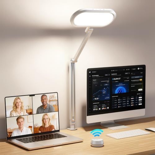LitONES LED Desk Lamp with Clamp and Stepless Remote, Dual-Sided Soft Light