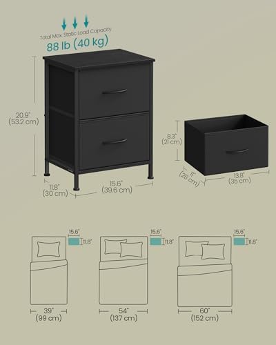 SONGMICS Nightstand with 2 Fabric Drawers, Bedside Table, Side End Table
