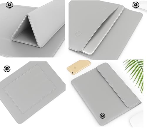 Silver 3-in-1 Laptop Sleeve 14-15.6 Inch ONLY, MacBook Air Pro 15 Surface Dell XPS HP Spectre Magnetic Closure Adjustable Mouse Pad Waterproof Portable, Not for 11-13”