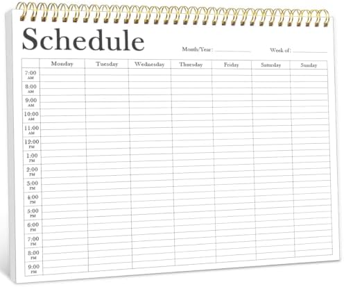 Weekly Schedule Planner - 8.5" x 11" Weekly Schedule Pad, Desk Planner for Home, Work, School, Projects, 52 Weeks, Black