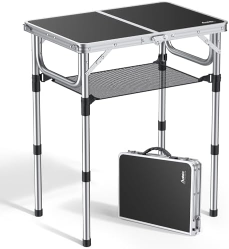 Anbte Folding Camping Table, 24"X 16" Adjustable Height Small Folding Table