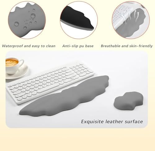 Halloween Bat Keyboard Wrist Rest Set, Ergonomic PU Leather Wrist Support for Keyboard & Mouse, Soft Memory Foam Wrist Pad with Non-Slip Base for Office, Gaming, Laptop & Compute(Grey)