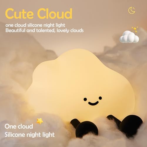S NMT Cute Cloud Night Light Silicone Nursery USB Rechargeable Christmas Sleeping Bedside Lamp Touch Sensor Nightlights for Bedroom