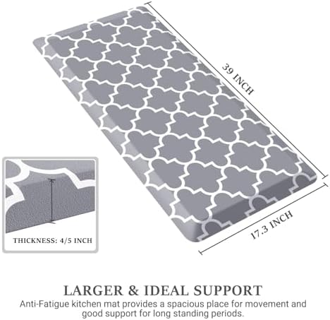 WISELIFE Kitchen Runner Rugs Anti-Fatigue mats, 17.3" x 39", 4/5 Inch, Grey