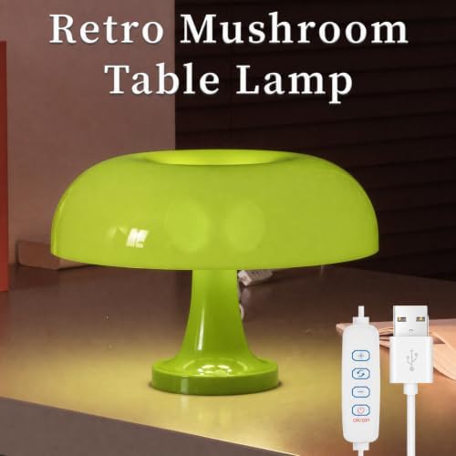 Modern Decorative Table Lamp, Mushroom Cap Design, USB Powered, 3 Lighting Modes, Dimmable, for Bedroom, Living Room Decor, Polished Plastic, Push Button Control, Adjustable Brightness - Green