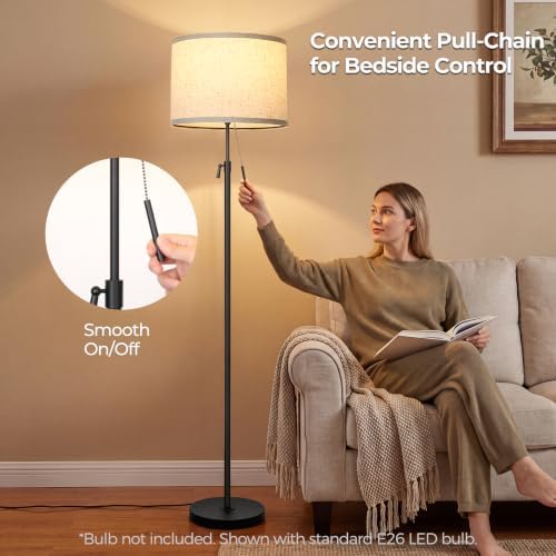 Qingmiao 53"-63" Adjustable Floor Lamp, Anti-tip Base, Pull Chain
