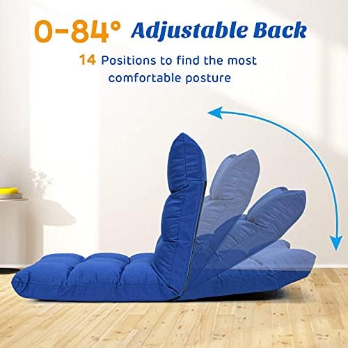 Giantex Adjustable Floor Gaming Sofa Chair 14-Position Cushioned Folding Lazy Recliner High Resilience Sponge, Breathable Cotton & Linen Fabric Sleeper Bed Couch Recliner (Navy)