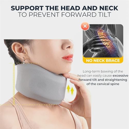 Neck Brace for Neck Pain and Support - Soft Foam Neck Brace Cervical Collar for Sleeping Breathable Neck Support Brace Wraps Keep Vertebrae Stable and Aligned for Women & Men, 1 Pcs, Gray