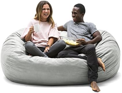 Big Joe Fuf 7Ft Giant Foam Bean Bag Chair, Oversized Couch with Removable Cover for Kids, Teens, Adults, Fog Lenox, Durable Woven Polyester, 7 Foot