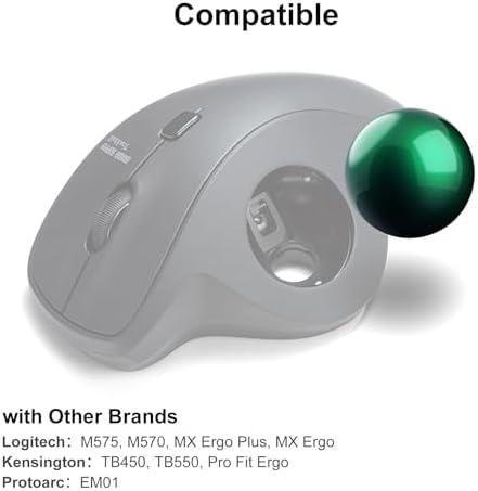 SANWA Trackball 34mm/1.34in, Replacement Ball for Logitech m575, m570, MX Ergo, Kensington and Other Compatible Trackball Mouse, Glossy Green