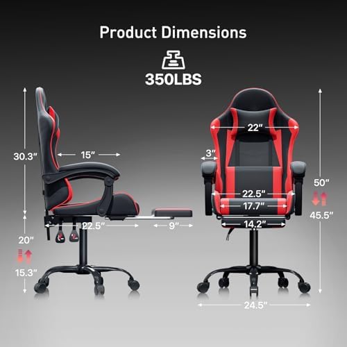 MoNiBloom Gaming Chair, with Footrest & Lumbar Support, Height Adjust, Red