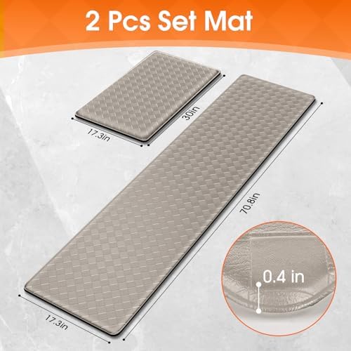 TranquilRelax Kitchen Mats, Cushioned Mats with Extra-Long Runner, Taupe