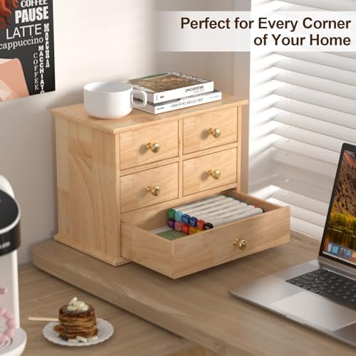 Oak Desk Organizer with Drawers, Durable Wooden Desktop Storage Box