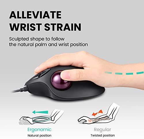 Perixx Perimice-517 Wired Trackball USB Mouse, 7 Button Design, Build-in 1.34 Inch Trackball with Pointing Feature
