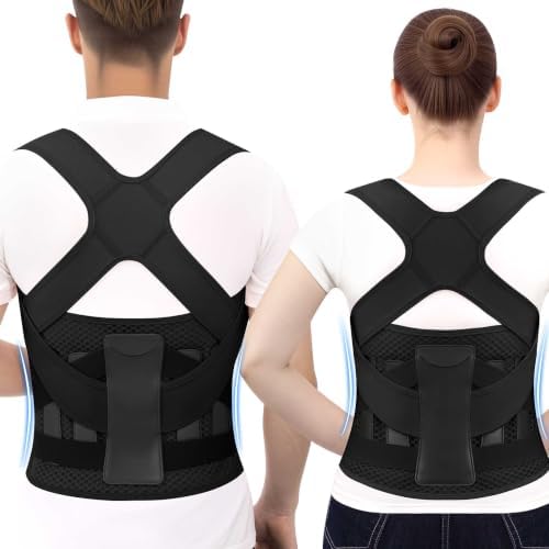 Posture Corrector for Women and Men, Adjustable Back Brace with Shoulder Support and Lumbar Support Belt, Full Back Support Posture Trainer for Spine Alignment, Upper Back, Neck, Shoulder, Lower Back Support, Slouching and Hunchback (Black, Large)