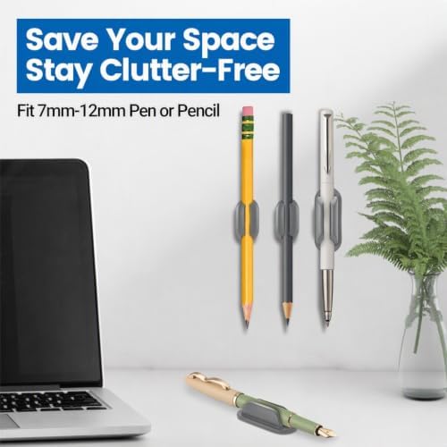 24 Pack Adhesive Pencil Holders for Desk, Silicone Pen Holder,Gray