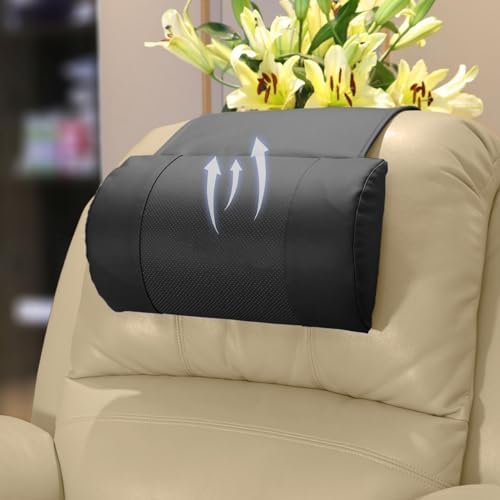 Non-Slip Memory Foam Neck Pillow for Recliner - Adjustable and Breathable Perforated Leather Design in Black, Ideal for Pain Relief at Home, Office, and Travel