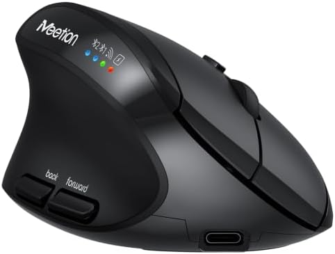 MEETION Left-Handed Ergonomic Vertical Mouse, Wireless, Rechargeable, Black
