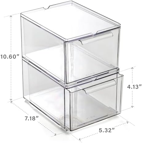 BINO | Clear Stackable Storage Drawers, Medium - 2 Pack | Clear Storage Drawers with Built-In Handles | Durable Plastic Organizer Drawer | Modular Stackable Drawer Acrylic Organizer