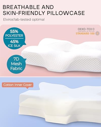 Elviros Cervical Memory Foam Pillows for Neck Pain Relief,Medium Firm