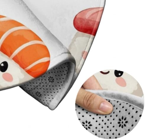 Large Home Decor Mat, Soft Round Yoga Carpet, Non Slip Machine Washable Home Office Circle Rug Kawaii Food Theme Japanese Sushi