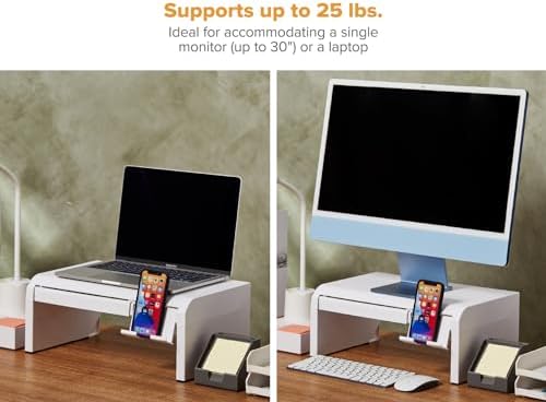 Bostitch Konnect Adjustable Monitor Riser with Drawer & Cell Phone Holder, Laptop Stand for Desk, 4 Height Levels, Cable Management & Rubber Feet