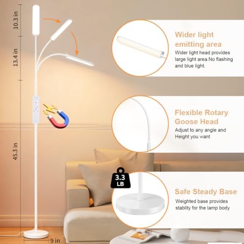 FRIDEKO HOME 2 Pack Floor Lamps for Living Room Reading Light, 1800LM White