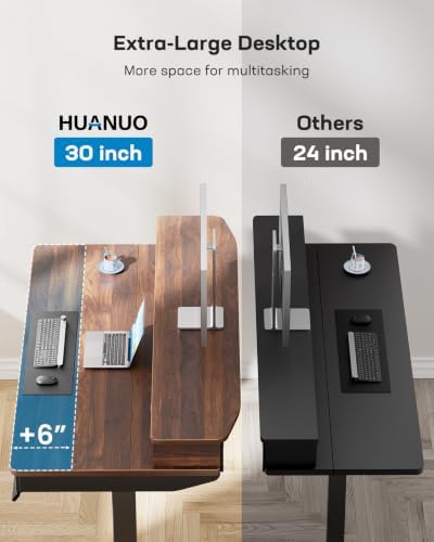 HUANUO 55 x 30 inch Electric Standing Desk with 2 Wood Drawers, Adjustable Height Sit Stand Desk for Home Office, Ergonomic Stand up Desk with 4 Memory Presets, 176 lbs Capacity, Walnut Top