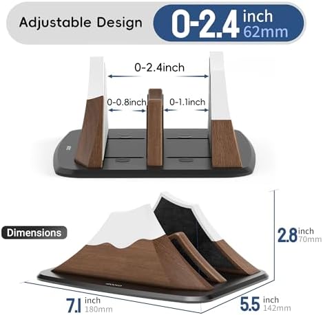 AFOOYO Vertical Dual Laptop Stand - Snow Peak-Shaped Walnut Adjustable Laptop Holder,2 Slots Desktop Dock Compatible with All MacBook, Surface,Chromebook,Dell & More(Walnut)