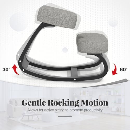 GIANTEX Ergonomic Kneeling Chair, Rocking Posture Chair with Padded Cushion, Knee Chair for Back Neck Pain Relief, Wooden Kneeling Desk Chair for Home Office