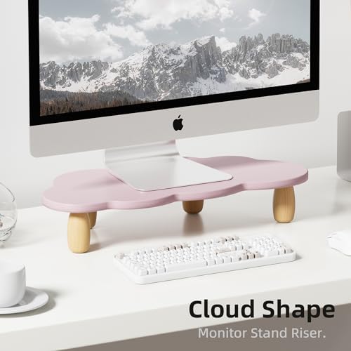 AFOOYO Monitor Stand Riser,Cloud Shape Wood Computer Monitor Stand, 16.5IN Monitor Stand Riser, Multi-Purpose Desktop Organizer Riser for Computer,Laptop,Printer,TV,Purple