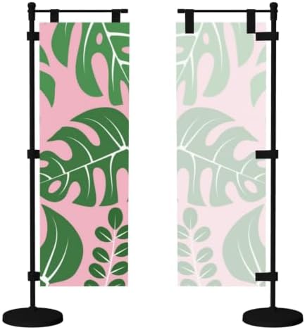 Green and Pink Palm Leaf Deluxe Desk Flag Set, 12 x 4 Inch Miniature Table Flag with 14" Pole & Stand Base