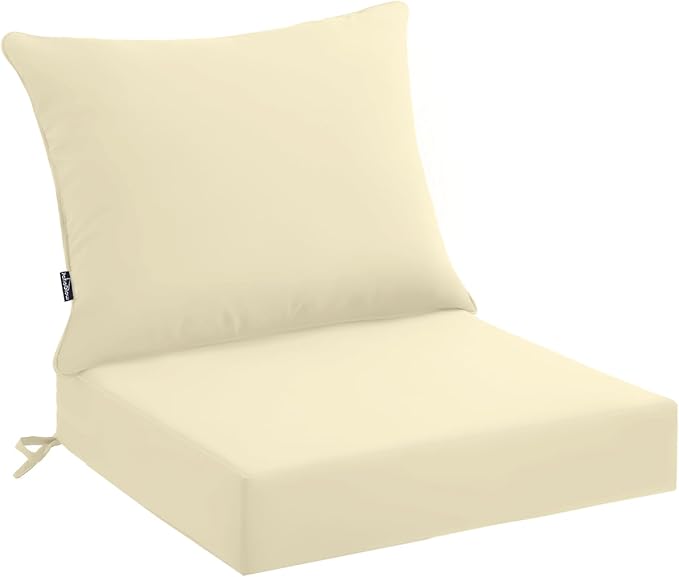 PatioGlow Outdoor Seat Cushion Set 22 x 22 x 4 Inch, Waterproof & Fade Resistant Patio Furniture Cushions with Removable Cover and Ties, Thick Deep Seating Pads for Outside Chair Sofa Couch, Yellow