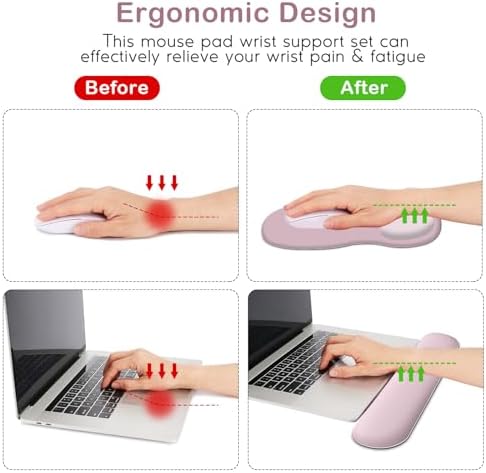 DINKY Keyboard Wrist Rest Mouse Pad, Ergonomic Mousepad with PU Base, Pain Relief & Easy Typing Desk Accessories Mat for Home, Office,Game Decor, Pink