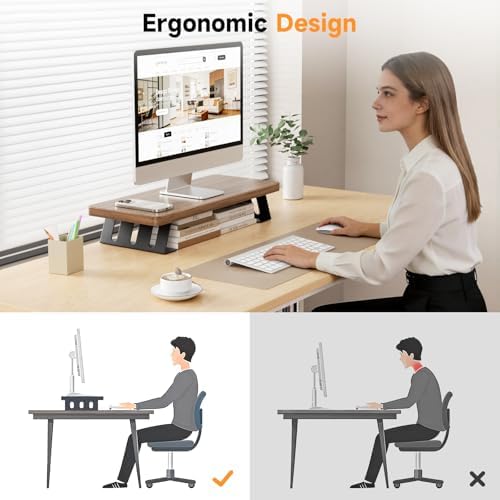 Monitor Stand - 24 Inch Wood Monitor Stand Riser, 220 Pounds Load Capacity Desk Monitor Riser for Laptop/PC/Printer, Desktop Stands Organizer for Home Office