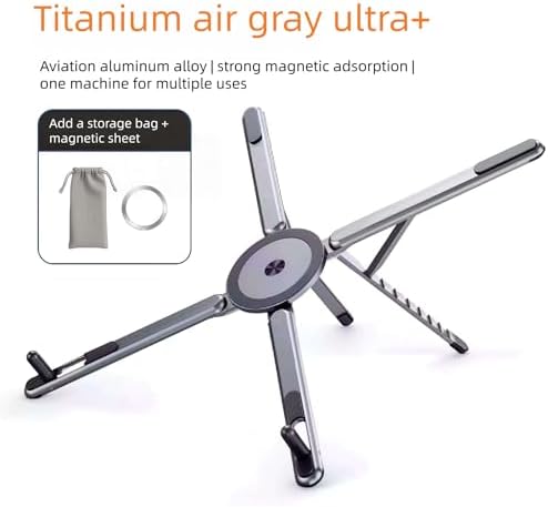 Portable Laptop Stand for Desk, Foldable Adjustable Computer Riser with Magnetic Phone Holder, Aluminum Laptop Stand Tablet Stand Mobile Phone Holder (Navy Blue)