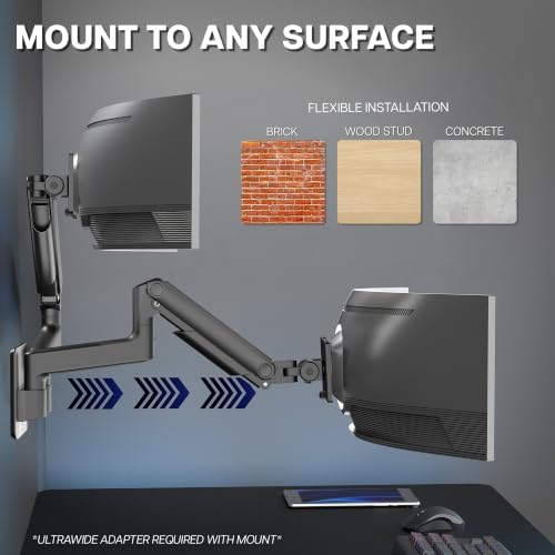 VIVO Premium Dual Monitor Arm Wall Mount, Fits Ultrawide Screens up to 45 inch, 44 lbs per Arm, Counterbalance Articulating, Heavy Duty Double Monitor Wall Mount, Max VESA 100x100, Black, MOUNT-V202V