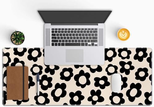 Mouse Pad Gaming, Large Mouse Pads, Non-Slip Rubber Base Mousepad, Keyboard Mouse Mat Desk Pad with Stitched Edges, 31.5x11.8 inch Vintage Black Flowers