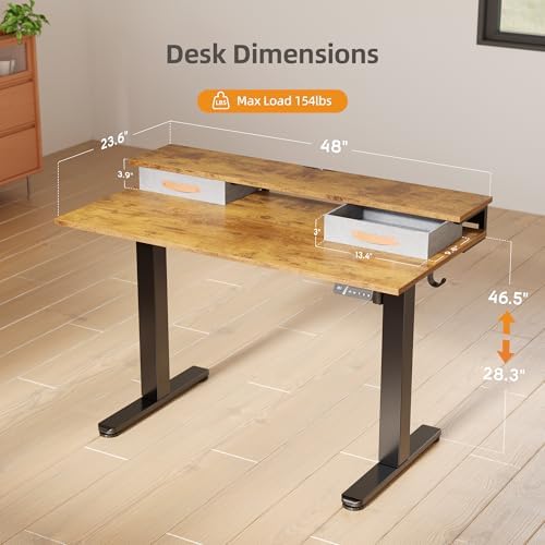Claiks 48''*24'' Electric Standing Desk with Drawers, Rustic Brown