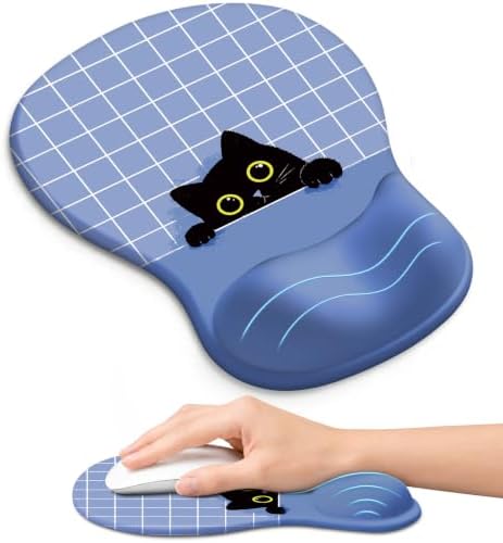 Ergonomic Mouse Pad with Wrist Rest, Gel Wrist Support, Blue Cat