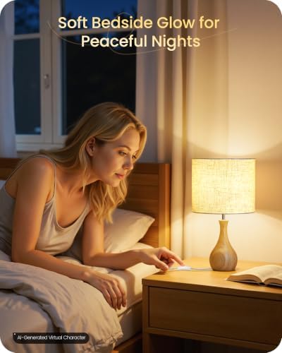 Small Table Lamp, Wood Desk Lamp with Beige Linen Lampshade & Natural Wood Bottle-Shaped Base, Modern Bedside Lamp with Cable, E26 Base, Bulb Not Included, for Bedroom, Kid's Room, ME09TL05