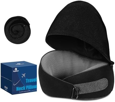 Travel Pillow for Airplane, Hooded Memory Foam Neck Pillow for Sleeping