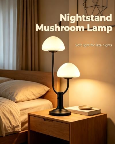 Lightdot Mushroom Table Lamp for Bedroom Dimmable Cute Black Desk Lamp