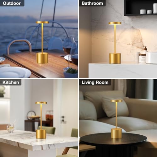 Cordless Rechargeable Table Lamp, 4000mAh Battery Operated, Gold, 2 Pack