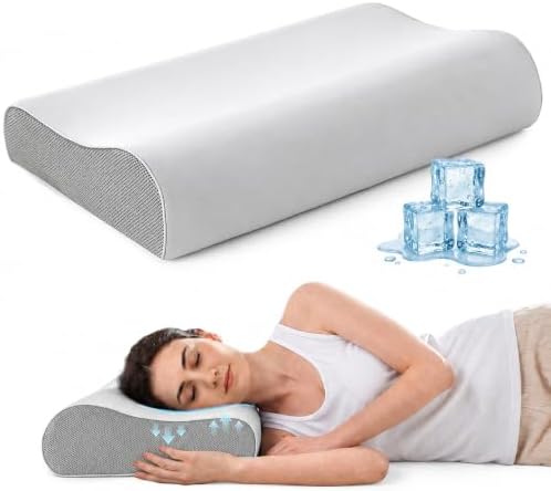 Cervical Neck Pillow for Neck Pain Relief, Odorless Memory Foam Pillow with Adjustable 2 Heights, Cooling Bed Pillow Neck Support Pillow for Side, Back & Stomach Sleepers, Standard Size(Grey)