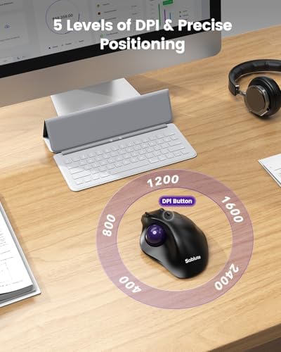 SABLUTE MAM2 Wireless Trackball Mouse Ergonomic with 5Level DPI-Purple Ball