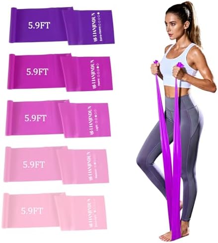 5-Piece Resistance Bands Set, 5.9 ft, Latex-Free for Exercise and Therapy