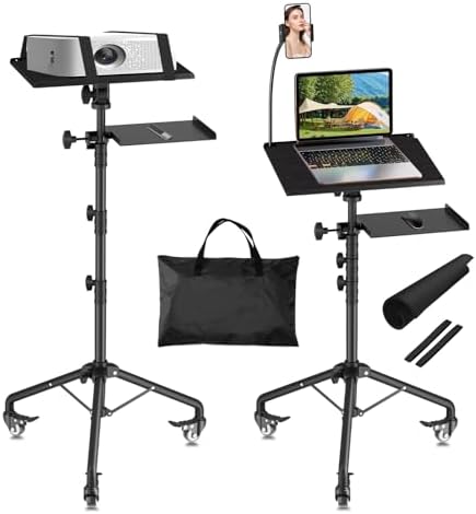 Projector Stand Tripod Laptop Tripod on Wheels with 2 Shelves
